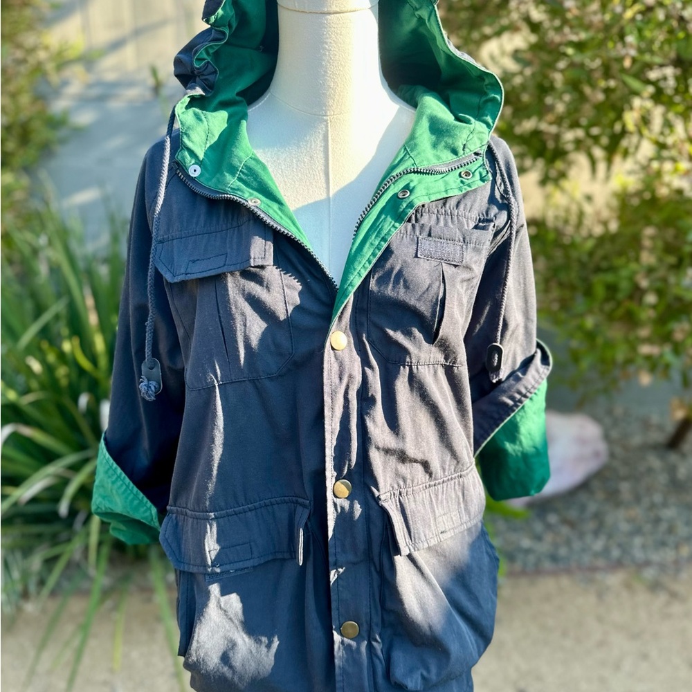 Stylish Blue and Green Water-Resistant Trench Coat